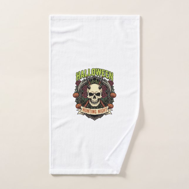 Noche de caza de Halloween Cuernos Calavera Rosas  (Toalla de mano)