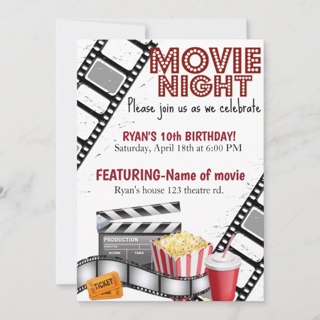 Noche de cine Invitación de cumpleaños (Anverso)