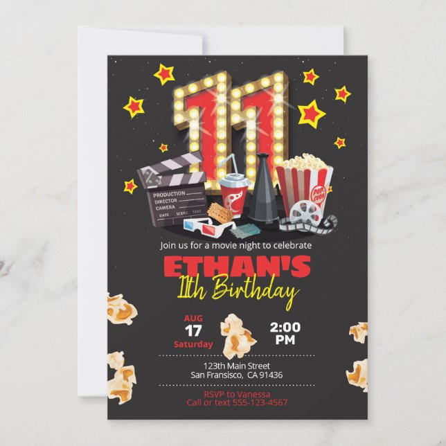 Noche de cine, teatro - 11ª invitación de cumpleañ (Anverso)