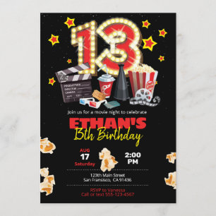 Noche de cine, teatro - 13 cumpleaños invitación