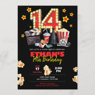 Noche de cine, teatro - 14 cumpleaños invitación