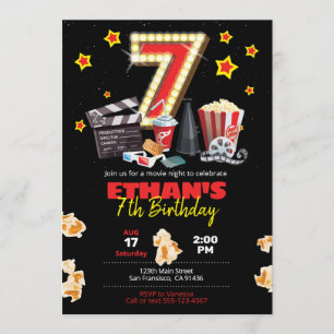 Noche de cine, teatro - 7 cumpleaños invitación