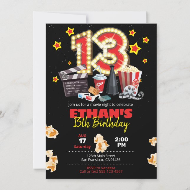 Noche de cine, teatro - Invitación a los 13 años (Anverso)