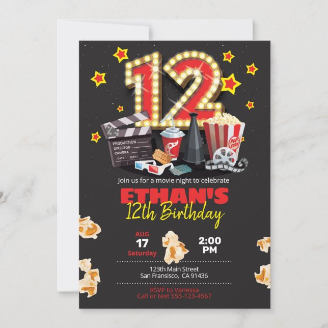 Noche de cine, Teatro - Invitación de cumpleaños n (Anverso)