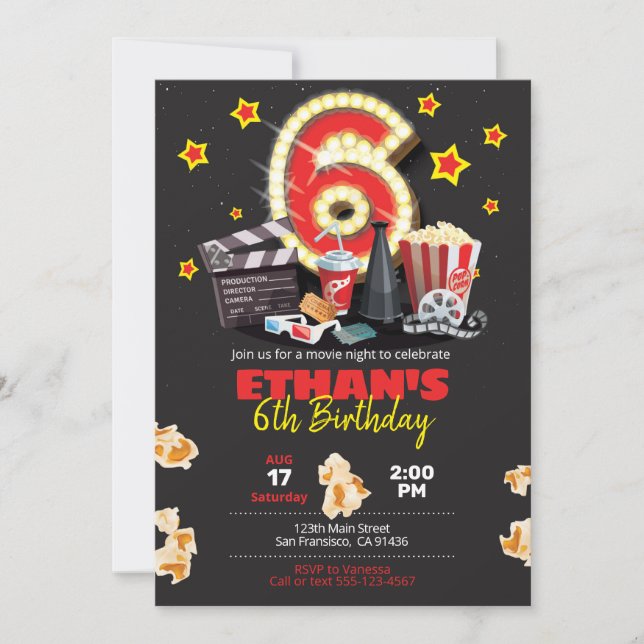 Noche de cine, teatro - Invitación de cumpleaños n (Anverso)