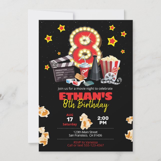 Noche de cine, teatro - Invitación de cumpleaños n (Anverso)