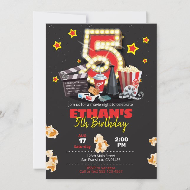 Noche de cine, teatro - Invitación de cumpleaños n (Anverso)