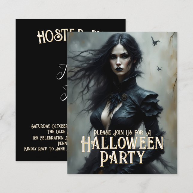 Noche de Halloween Gótico de Misterio Invitación (Anverso / Reverso)
