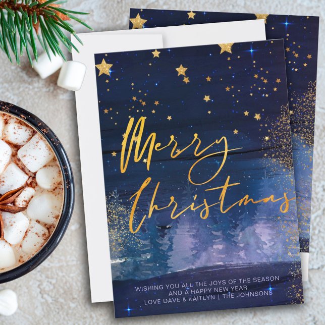 Noche de invierno Starry Feliz Navidad Blue Gold H (Subido por el creador)