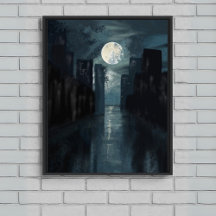 Noche de la ciudad iluminada por la luna - Arte mu