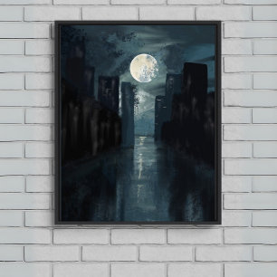 Noche de la ciudad iluminada por la luna - Arte mu