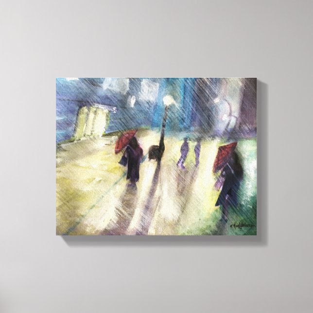 NOCHE DE LLUVIA , - acuarela, impresión de lienzo  (Anverso)