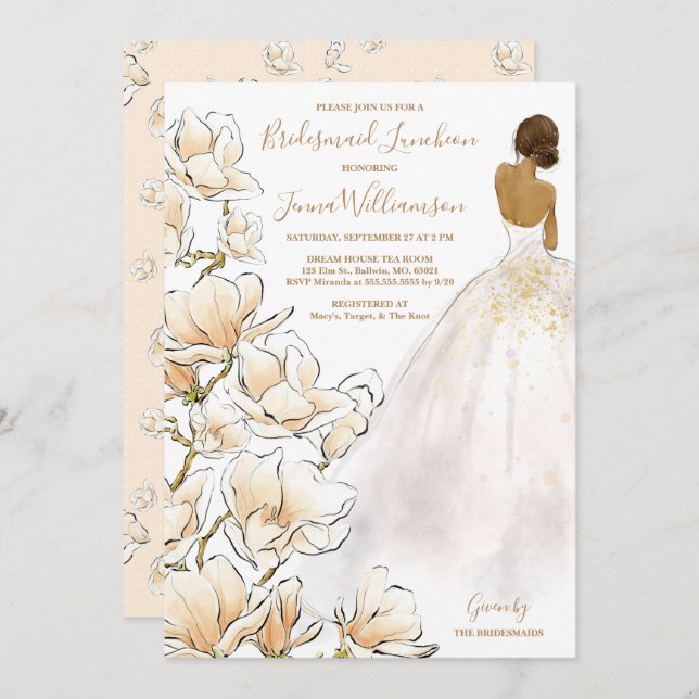  Noche de oro Magnolia Bridesmaid Invitación al al (Anverso / Reverso)