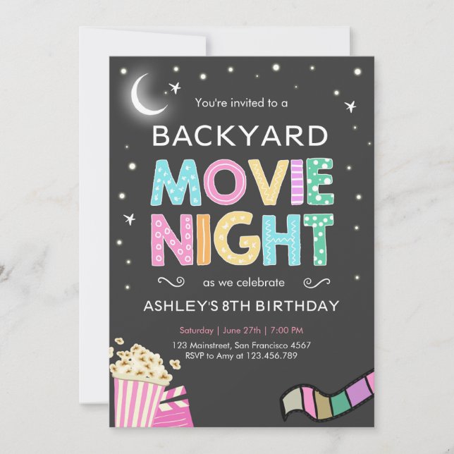 Noche de película bajo invitación del cumpleaños (Anverso)