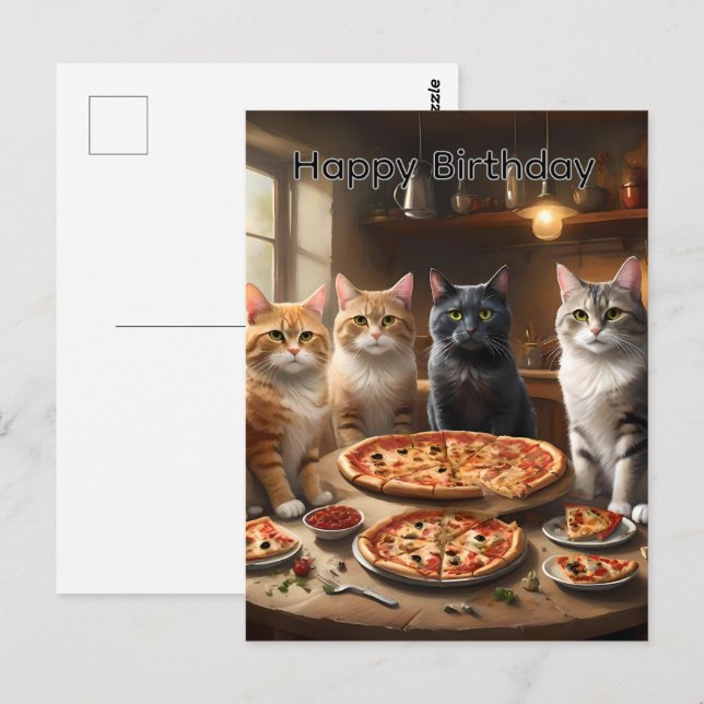 Noche de Pizza de Gatos, Tarjeta de Cumpleaños (Anverso / Reverso)