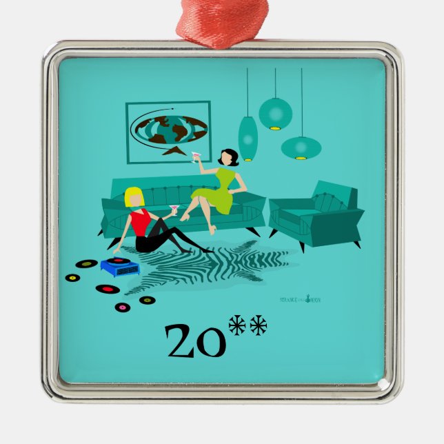 Noche Del Chica Retro En Ornamento De Navidad (Frente)