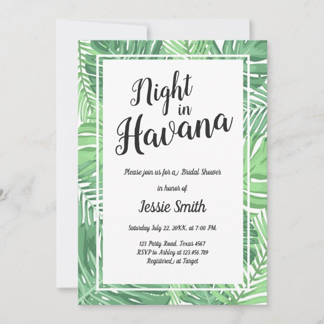 Noche En La Habana Bridal Shower Invitación Noche  (Anverso)