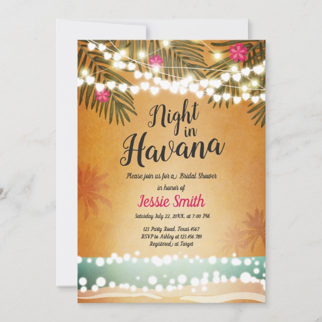 Noche En La Habana Bridal Shower Invitación Noche  (Anverso)