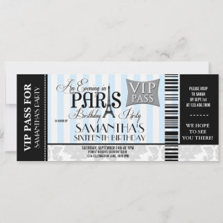 Noche en París Dulces 16 invitaciones de fiesta
