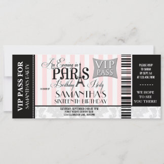 Noche en París Dulces 16 invitaciones de fiesta