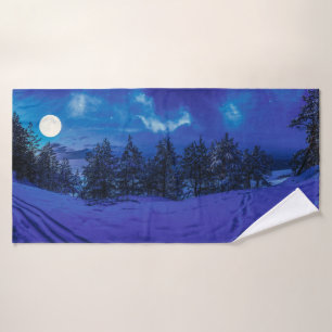 Noche estrellada con luna llena en el bosque