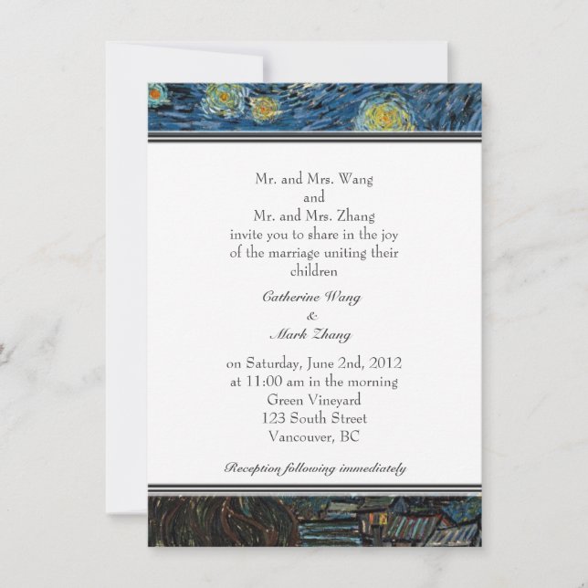 Noche estrellada, famosa invitación a una boda de  (Anverso)