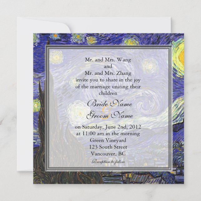 Noche estrellada, famosa invitación a una boda de  (Anverso)