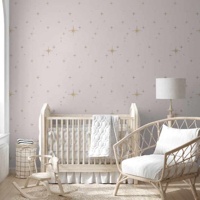 Noche estrellada - Papel pintado rosa de pelado y  (Niños)