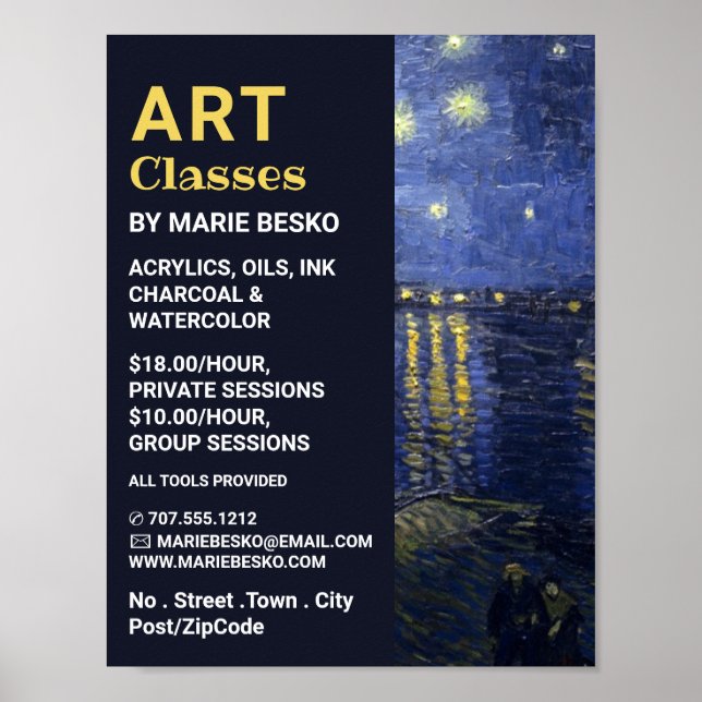 Noche estrellada sobre el Ródano, clases de arte (Frente)