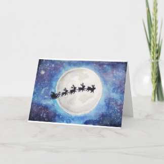 Noche estrellada Tarjeta de Navidades Santa Silhou