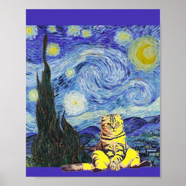 Noche estrellada, Van Gogh, parodia de arte de gat (Frente)