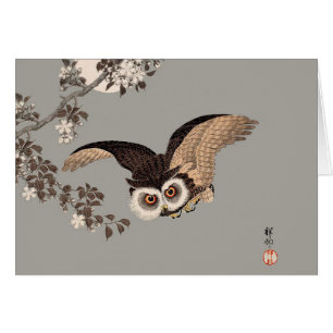 Noche japonesa de la luna de búho Woodcut Noche vo