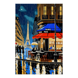 Noche lluviosa en París: Poster de un café de époc