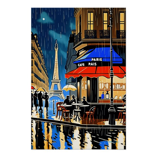 Noche lluviosa en París: Poster de un café de époc (Anverso)