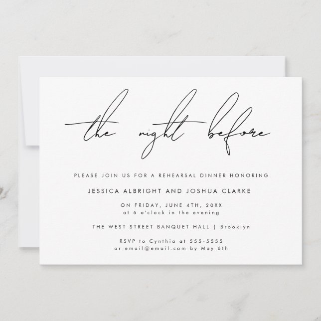 Noche simple antes del ensayo Invitación a la cena (Anverso)