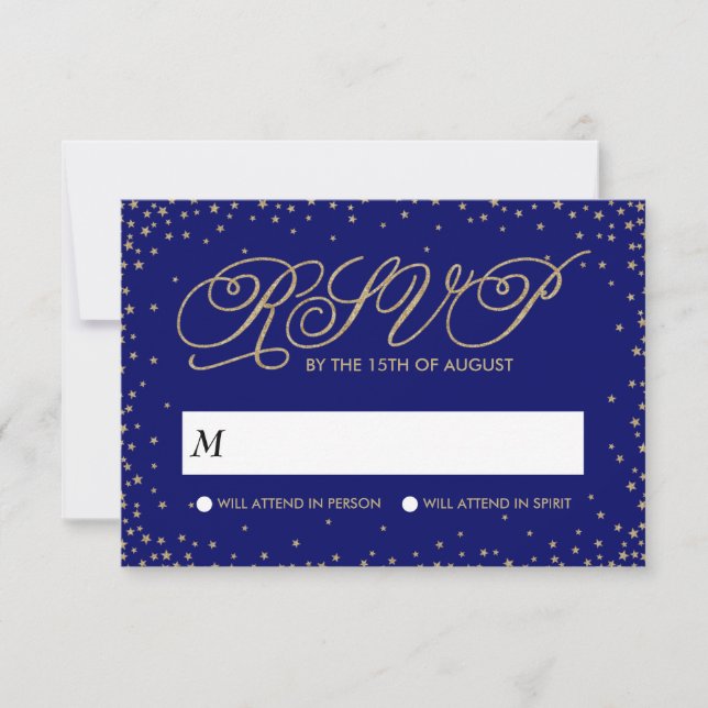 Noche Sky Gold Stars Fancy Wedding RSVP (Anverso)