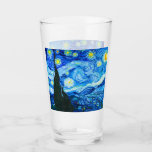 Noche Van Gogh Starry<br><div class="desc">Tumbler de vidrio que muestra la pintura al óleo de Vincent van Gogh La noche estrellada (1889). Inspirado por su estancia en un asilo, el arte representa un pueblo bajo un cielo nocturno de estrellas y luna azul y amarilla. Un gran regalo para los aficionados al post-impresionismo y al arte...</div>