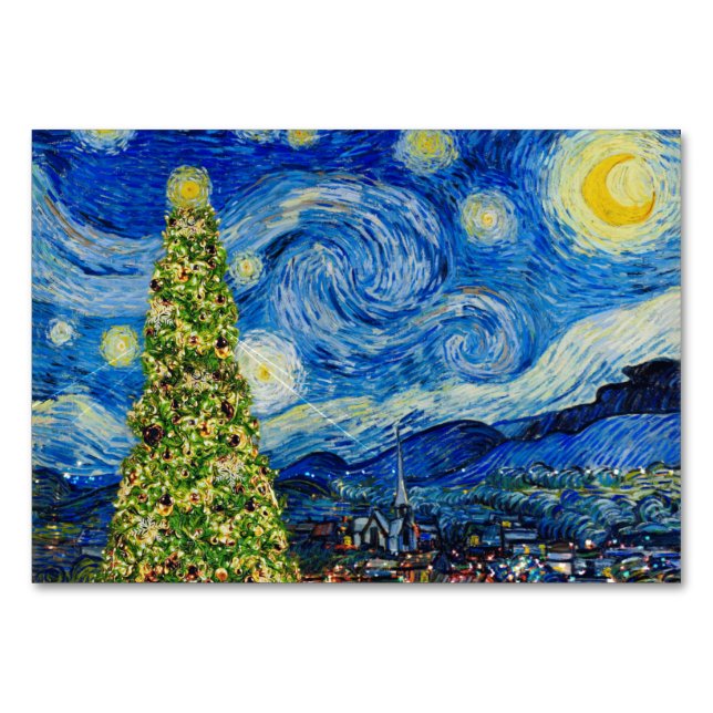 Noche Van Gogh Starry - número de mesa de árbol de (Anverso)