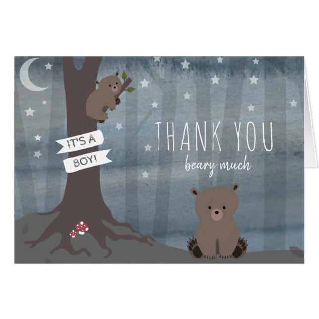 Noche Woodland Bear Boy Baby Shower Gracias (Anverso (Horizontal))