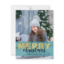 Nochebuena azul de oro moderno - Tarjeta de foto