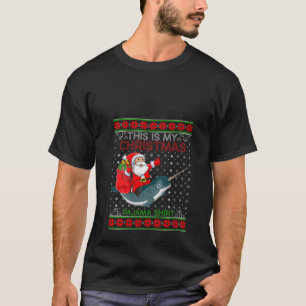 Nochebuena estilo suéter Santa Riding Narwhal Chri