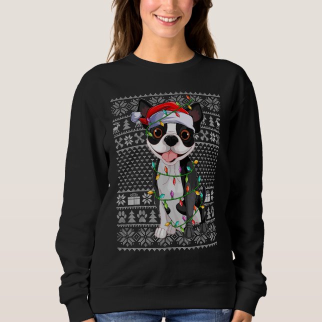 Nochebuena fea estilo suéter Santa Boston Terrier  (Anverso)