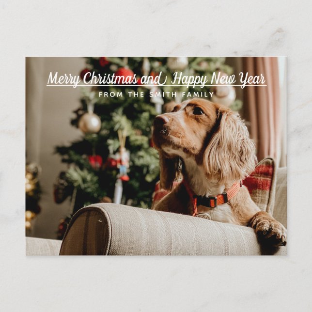 Nochebuena moderna y tarjeta de foto de Año Nuevo  (Anverso)