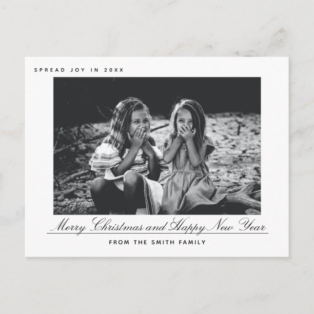 Nochebuena moderna y tarjeta de foto de Año Nuevo  (Anverso)