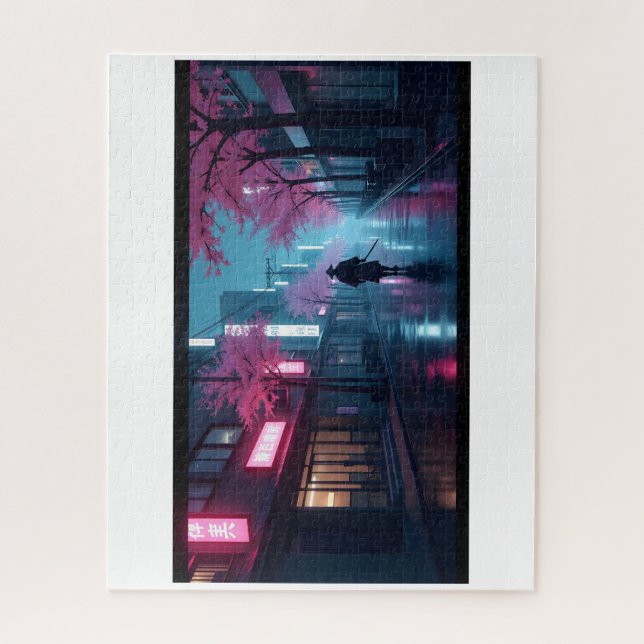 Noches de Samurái de Neón Puzzle – Escena Retro An (Vertical)