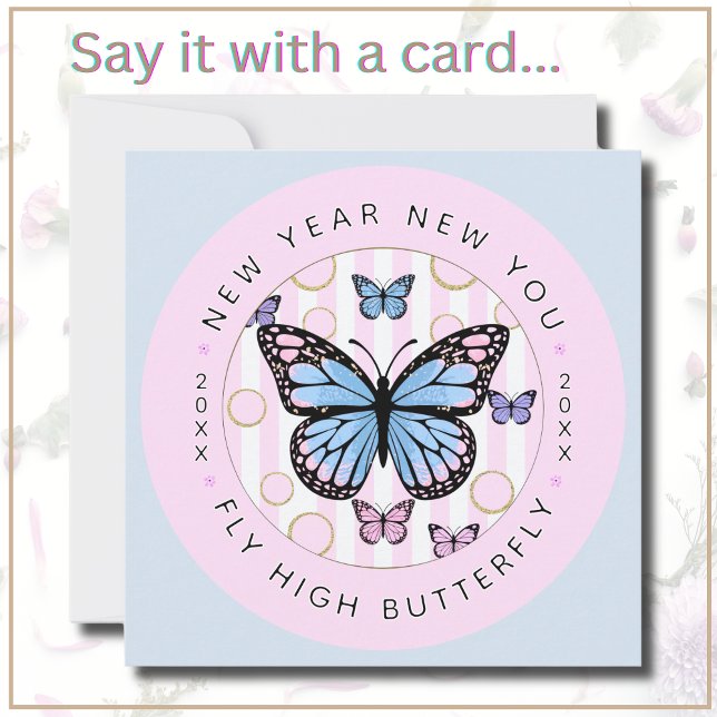 Nochevieja Año Nuevo You-Fly Hi Butfly - Tarjeta d (Celebrate the New Year in the most beautiful way with this heartfelt card (has customizable year).)
