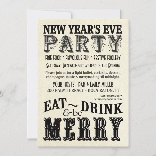 Nochevieja - Coma Bebida Sé Invitaciones Merry (Anverso)