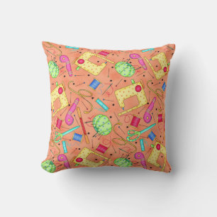 Nociones de coser naranja almohada decorativa