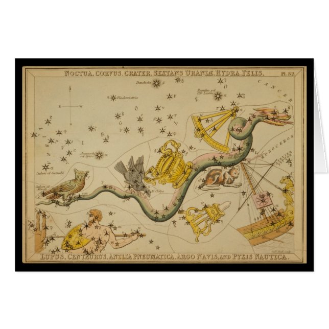 Noctua, Corvus, Hydra, Felis, Lupus, Centaurus, y  (Anverso (Horizontal))