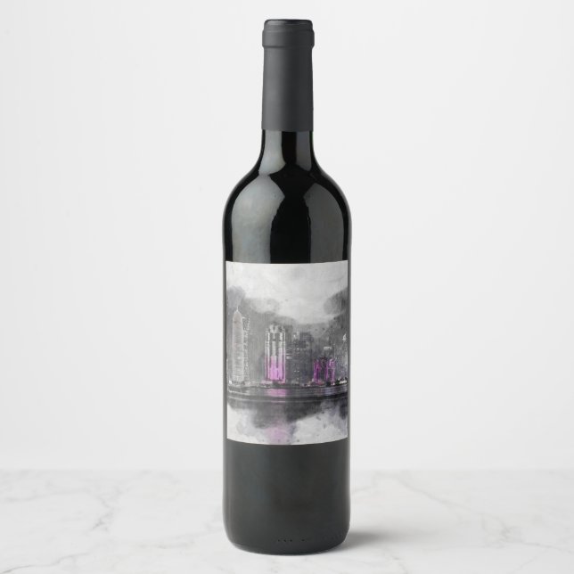 Nocturna acuarela Etiqueta de vino de Qatar - eleg (Anverso)